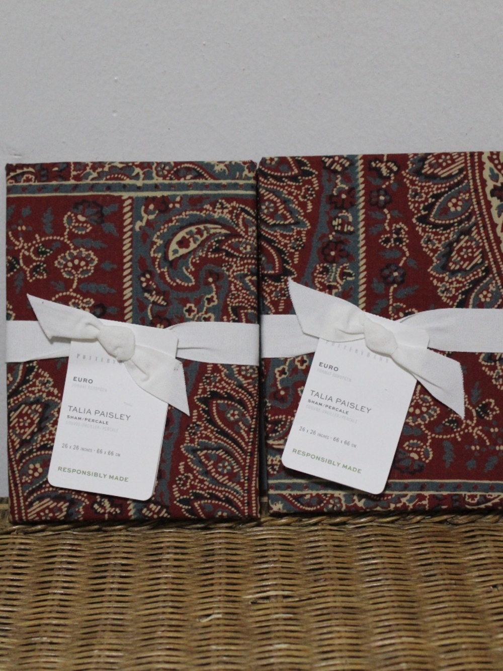 Pottery Barn.  Euro Talia Paisley Sham.  Set of 2.  Sz. 26"x26"